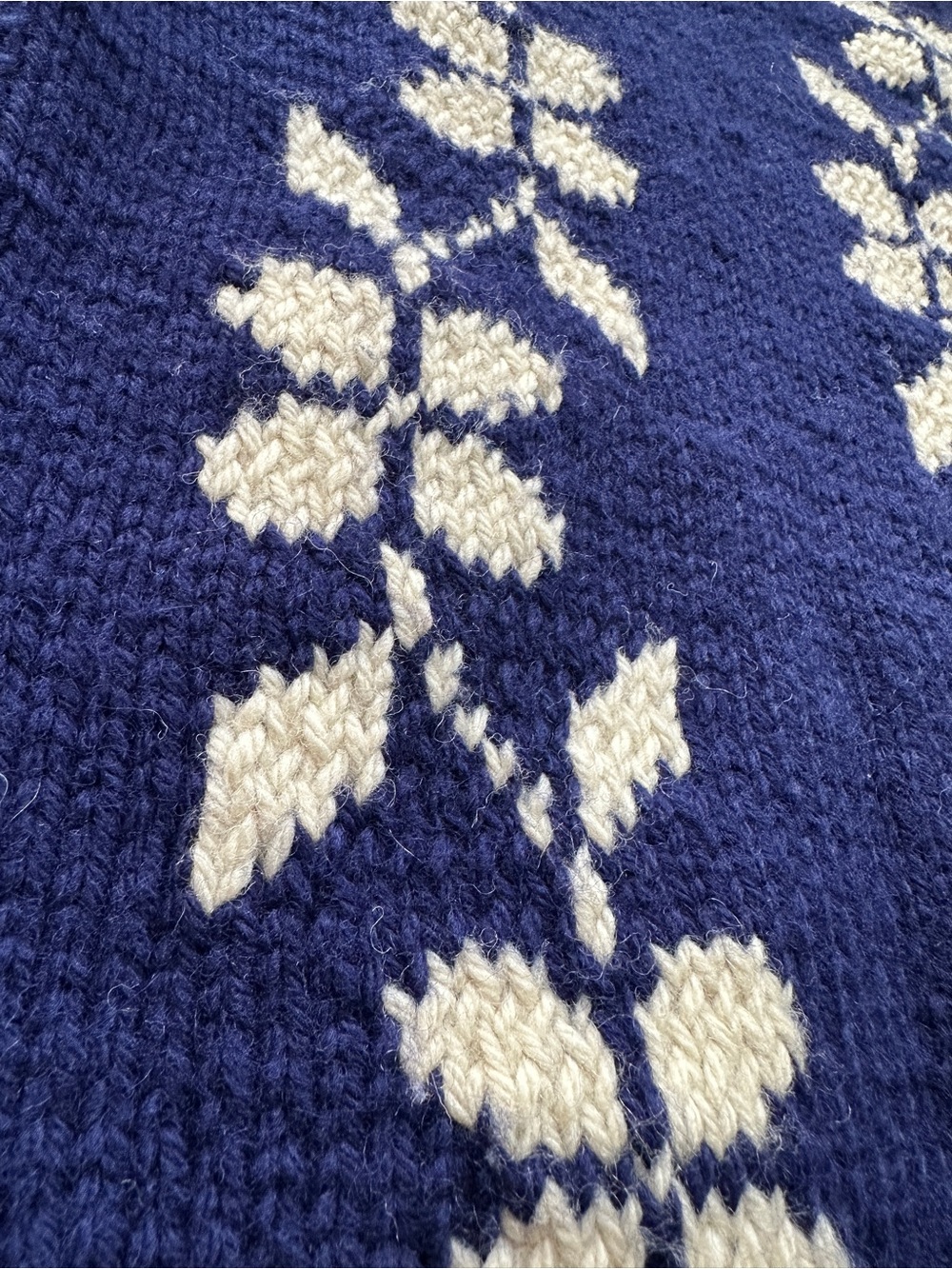 Vintage Navy Blue Floral Chunky Knit Zip-Front Women's Sweater Jacket Cardigan - Picture 8 of 10